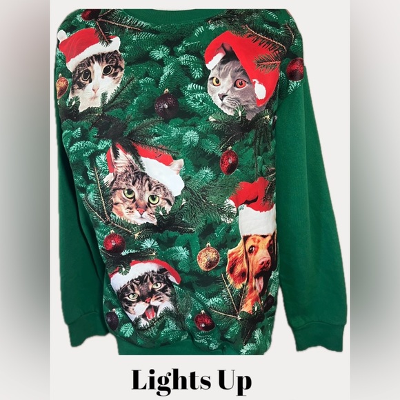 Freeze Light-Up Christmas Sweater Cats & Dog Men’s/Medium EUC - Picture 1 of 15